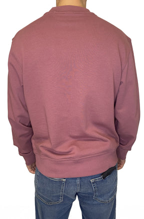 HUGO BOSS men's solid mauve sweatshirt with ribbed crewneck, cuffs, and hem shown from the back