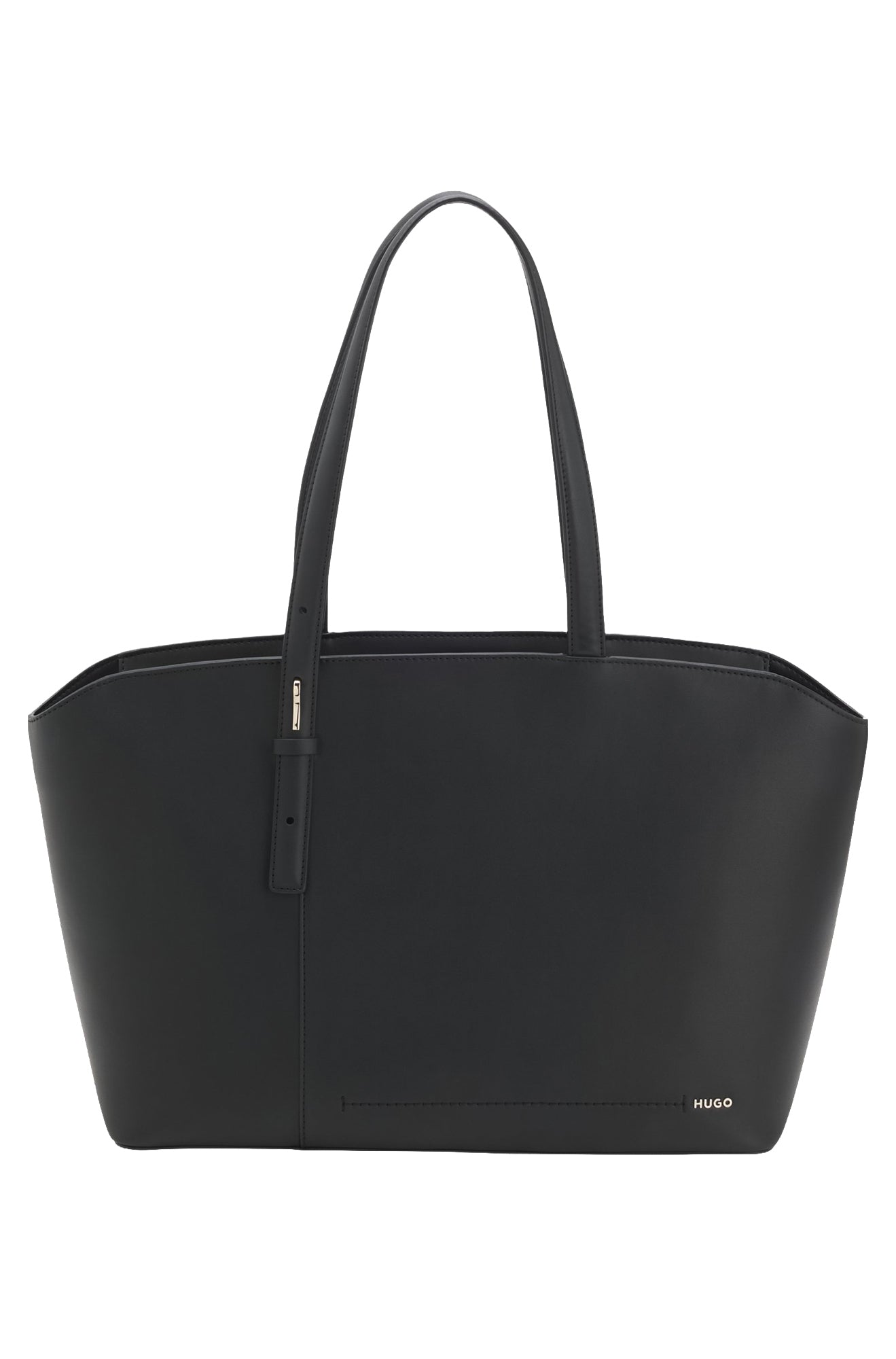 Sac fourre-tout noir structuré avec longues poignées, couture avant et petit logo HUGO pour femme par HUGO BOSS, vue de face