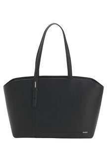 Sac fourre-tout noir structuré avec longues poignées, couture avant et petit logo HUGO pour femme par HUGO BOSS, vue de face