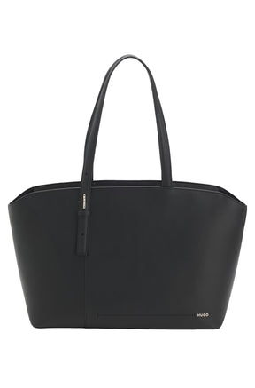 Sac fourre-tout noir structuré avec longues poignées, couture avant et petit logo HUGO pour femme par HUGO BOSS, vue de face