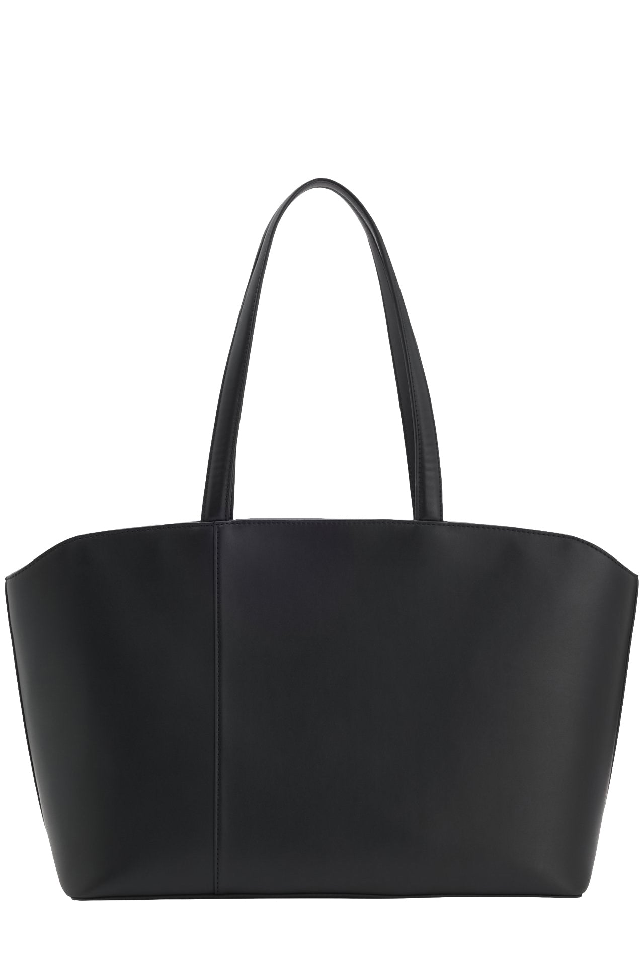 Vue arrière du sac fourre-tout noir structuré avec longues poignées, panneaux unis et bords cousus pour femme par HUGO BOSS