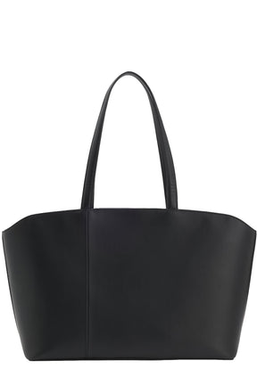 Vue arrière du sac fourre-tout noir structuré avec longues poignées, panneaux unis et bords cousus pour femme par HUGO BOSS