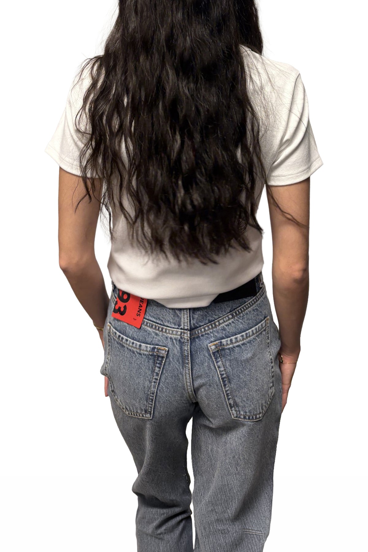 T-shirt blanc cassé à manches courtes, dos uni partiellement couvert pour femme par HUGO BOSS, vue de dos