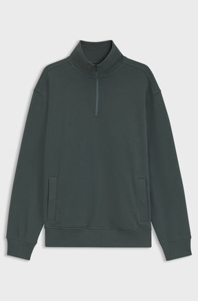 Chandail vert foncé à demi-fermeture éclair isolé de face avec col montant et poches passepoilées pour homme par HUGO BOSS