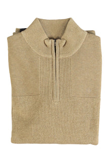 Chandail manches longues en tricot beige plié, col zippé côtelé, vue a plat pour homme par Fellows