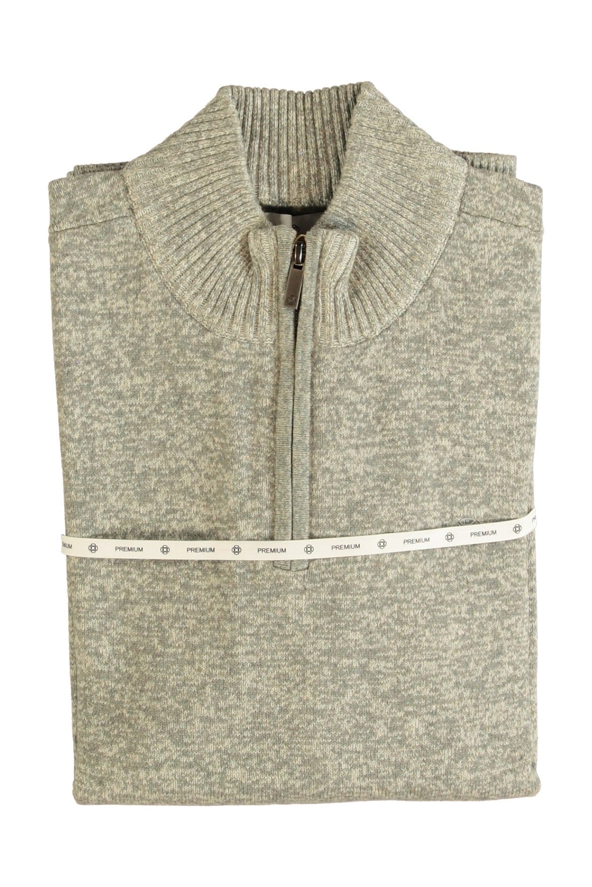 Chandail manches longues en tricot gris chiné plié avec col montant côtelé, vue a plat pour homme par Fellows