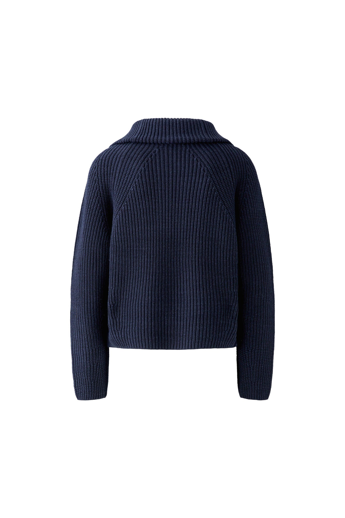Oui women's navy ribbed knit half-zip sweater with foldover collar and raglan seams, back product view