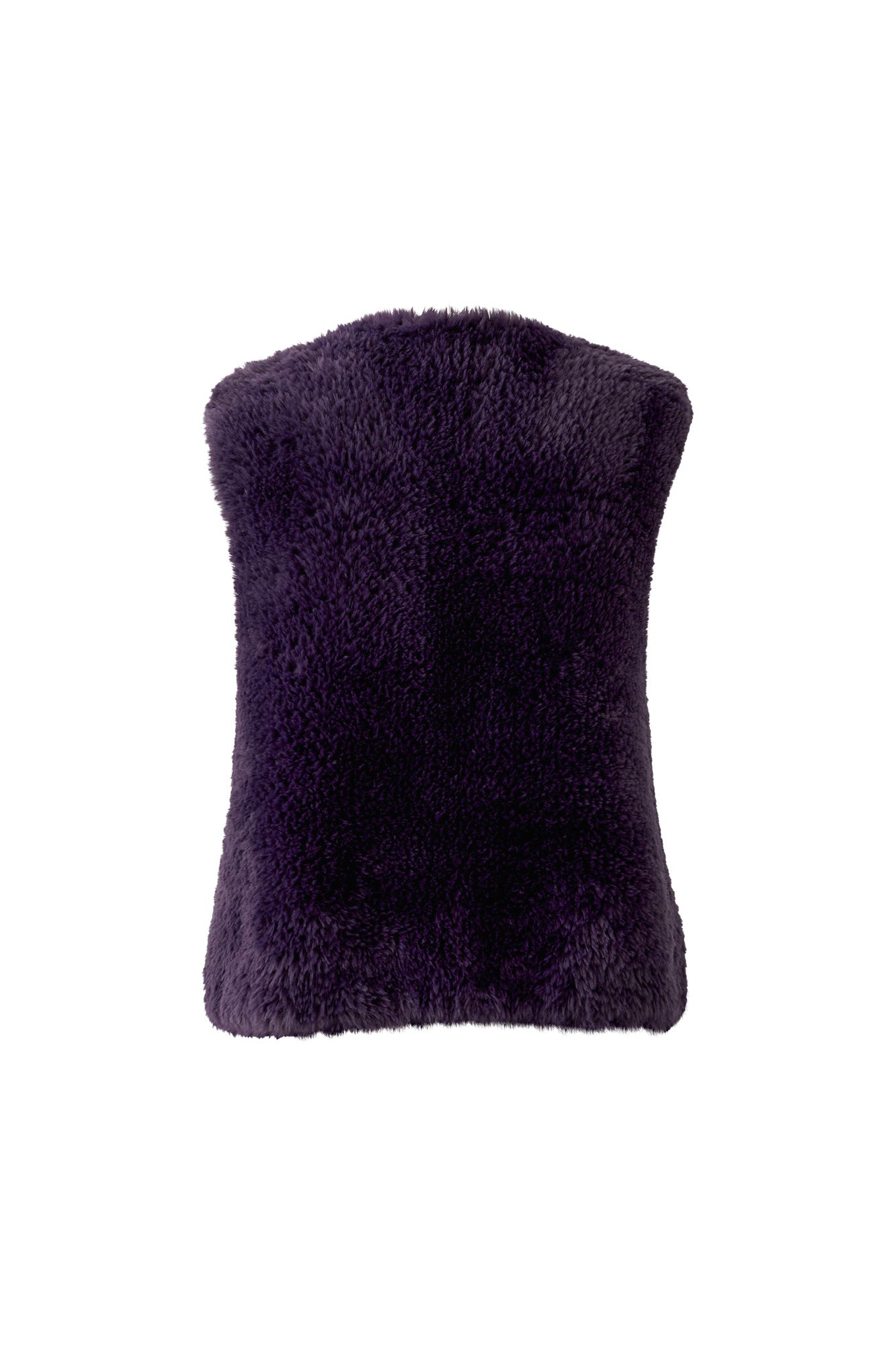 Oui women's dark purple faux fur sleeveless vest with plain textured back shown from the back