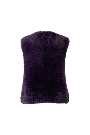 Oui women's dark purple faux fur sleeveless vest with plain textured back shown from the back