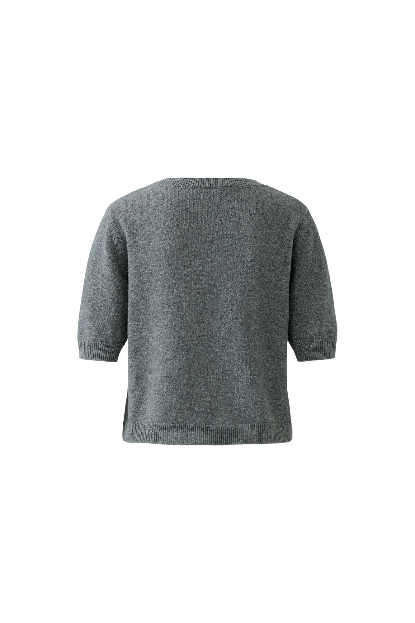 Oui women's gray short sleeve knit T-Shirt with ribbed cuffs and hem shown from the back