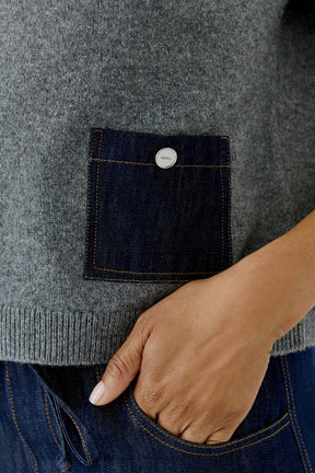 Women's gray short-sleeve T-Shirt, detail view by Oui
