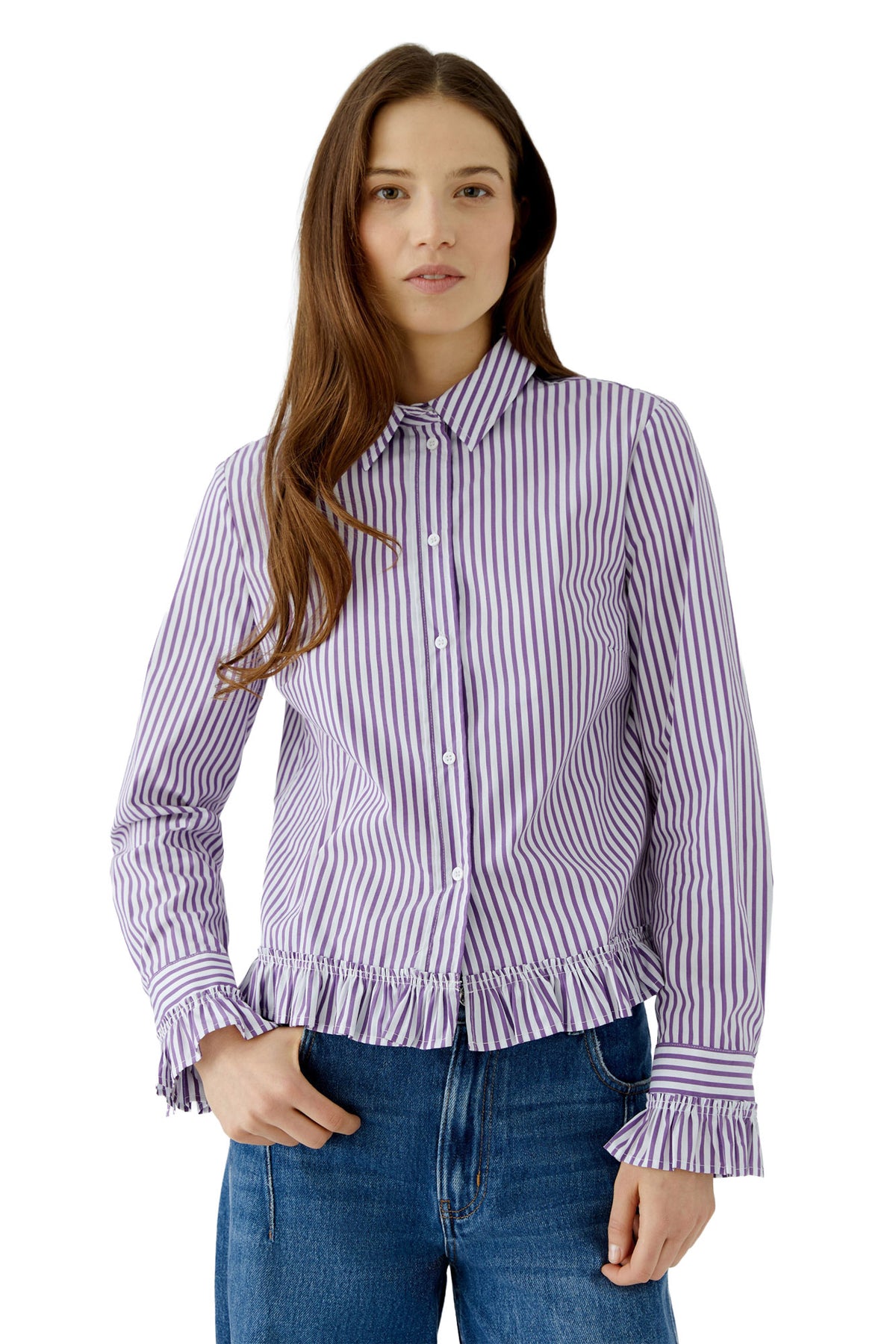 Blouse manches longues blanc, vue de face sur mannequin pour femme par Oui
