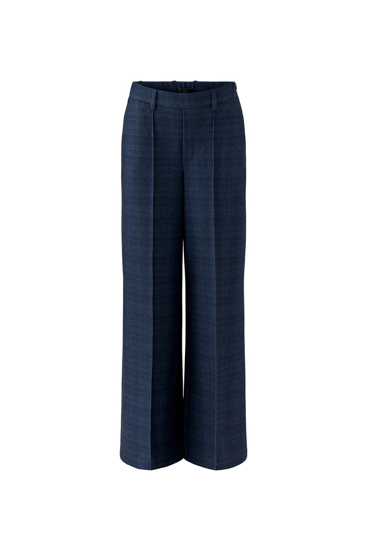 Pantalon jambe large large bleu marine avec passants et plis marqués nets pour femme par Oui, vue avant isolée