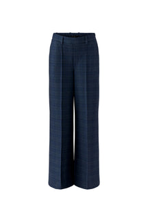 Pantalon jambe large large bleu marine avec passants et plis marqués nets pour femme par Oui, vue avant isolée