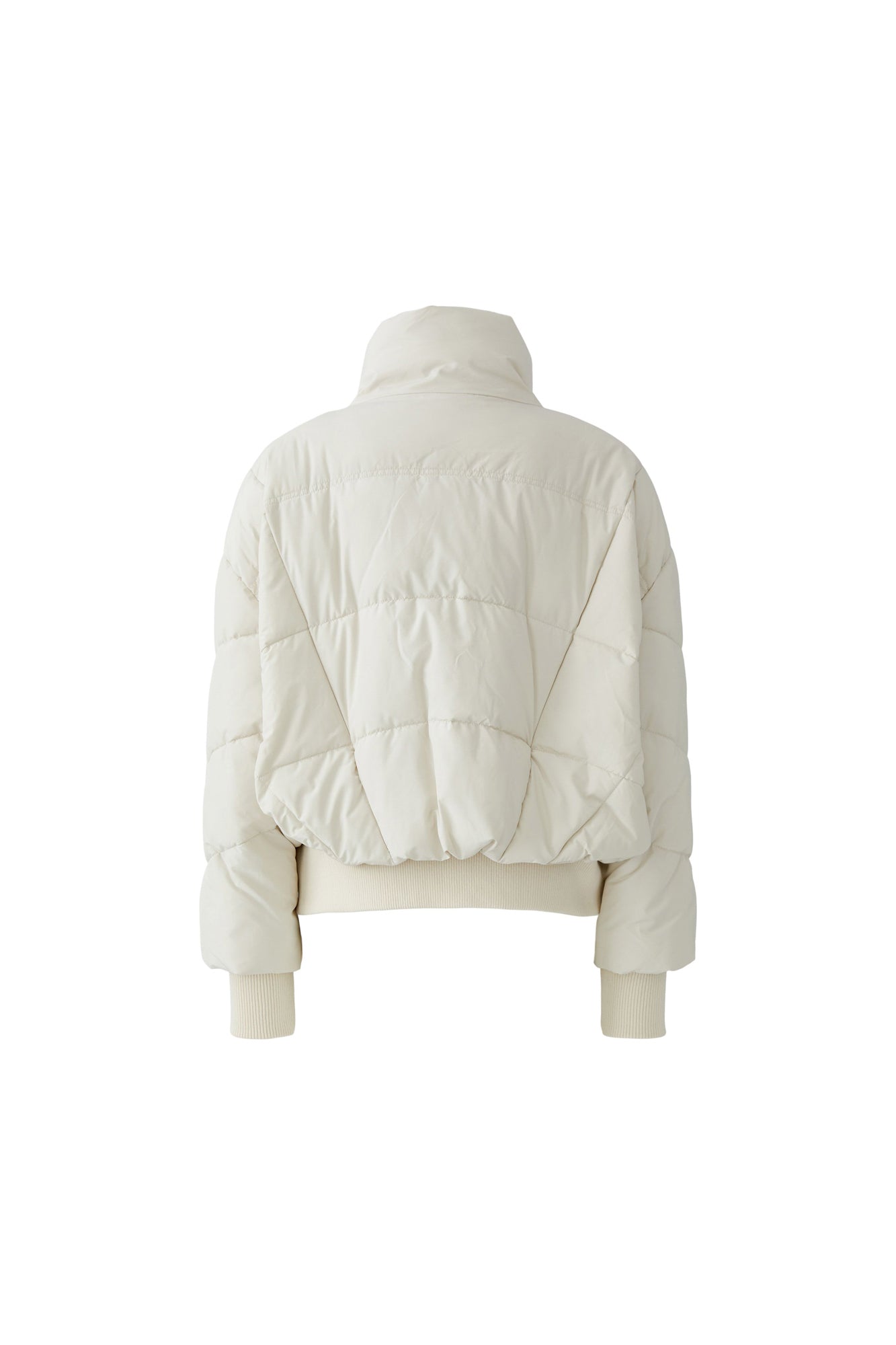 Oui women's cream cropped puffer coat with quilted panels and ribbed cuffs, back product view