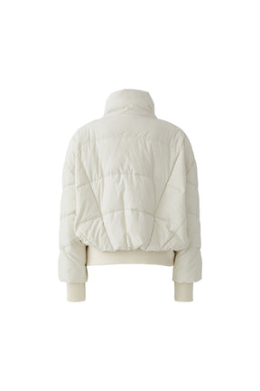 Oui women's cream cropped puffer coat with quilted panels and ribbed cuffs, back product view
