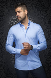Knit long sleeve shirt for men by Au Noir | ALEXANDER NDL Light Blue | Boutique Vvög, complete inventory of the Au Noir brand