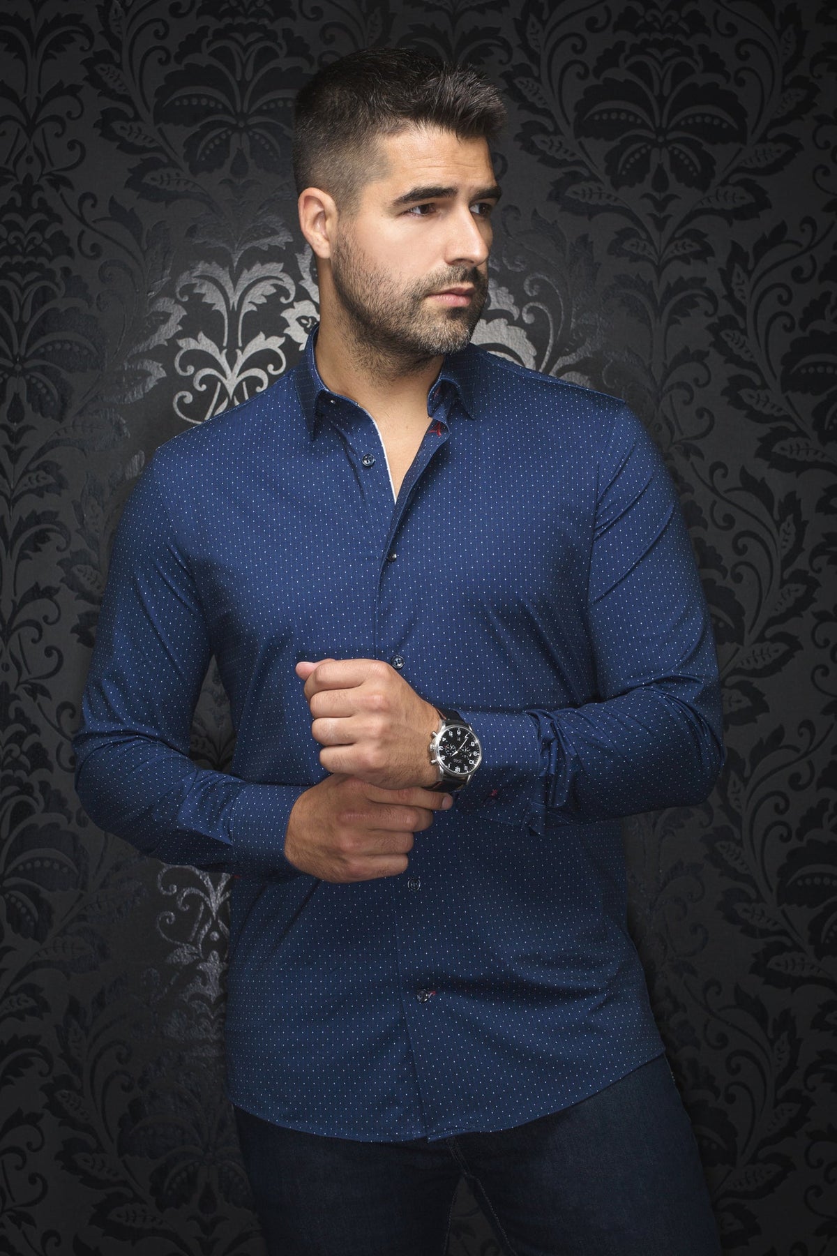 Knit long sleeve shirt for men by Au Noir | ALEXANDER NDL Navy | Boutique Vvög, complete inventory of the Au Noir brand