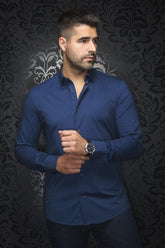 Knit long sleeve shirt for men by Au Noir | ALEXANDER NDL Navy | Boutique Vvög, complete inventory of the Au Noir brand
