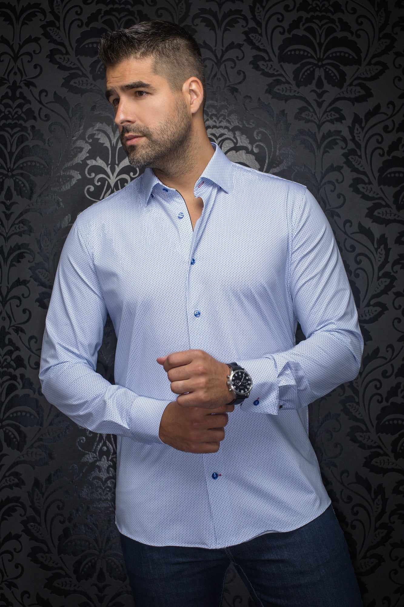 Knit long sleeve shirt for men by Au Noir | ALEXANDER STAR Blue | Boutique Vvög, complete inventory of the Au Noir brand