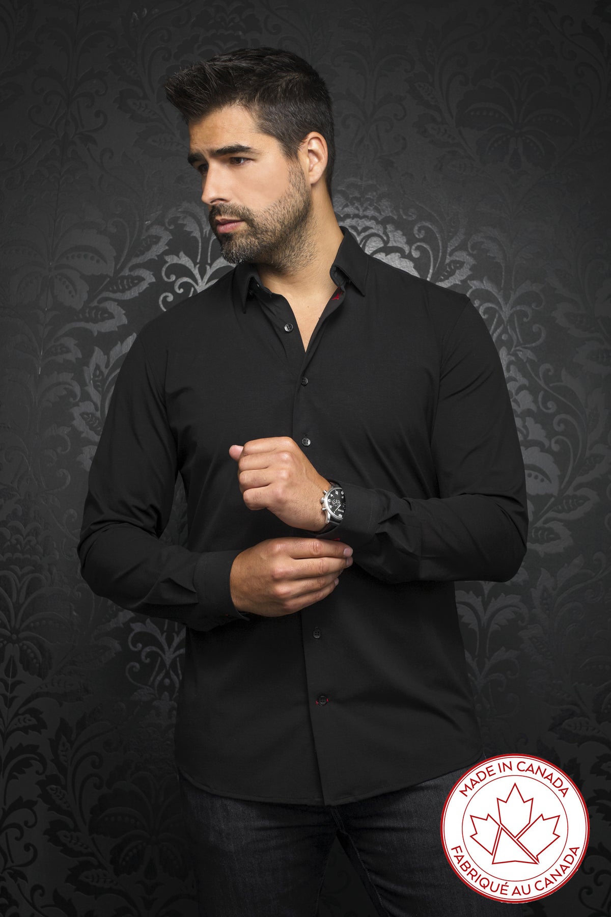 Chemise manches longues en Knit fabriquée au Canada pour homme par Au Noir | ALEXANDER Noir/black | Vvog.ca, inventaire complet de la marque Au Noir