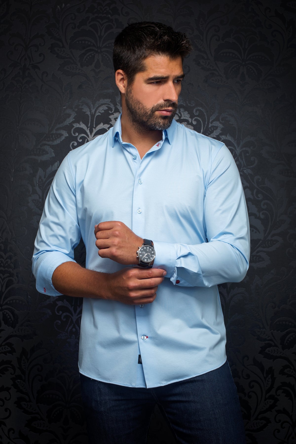 Chemise manches longues en Knit pour homme par Au Noir | ALEXANDER SLD Bleu Clair | Boutique Vvög, inventaire complet de la marque Au Noir