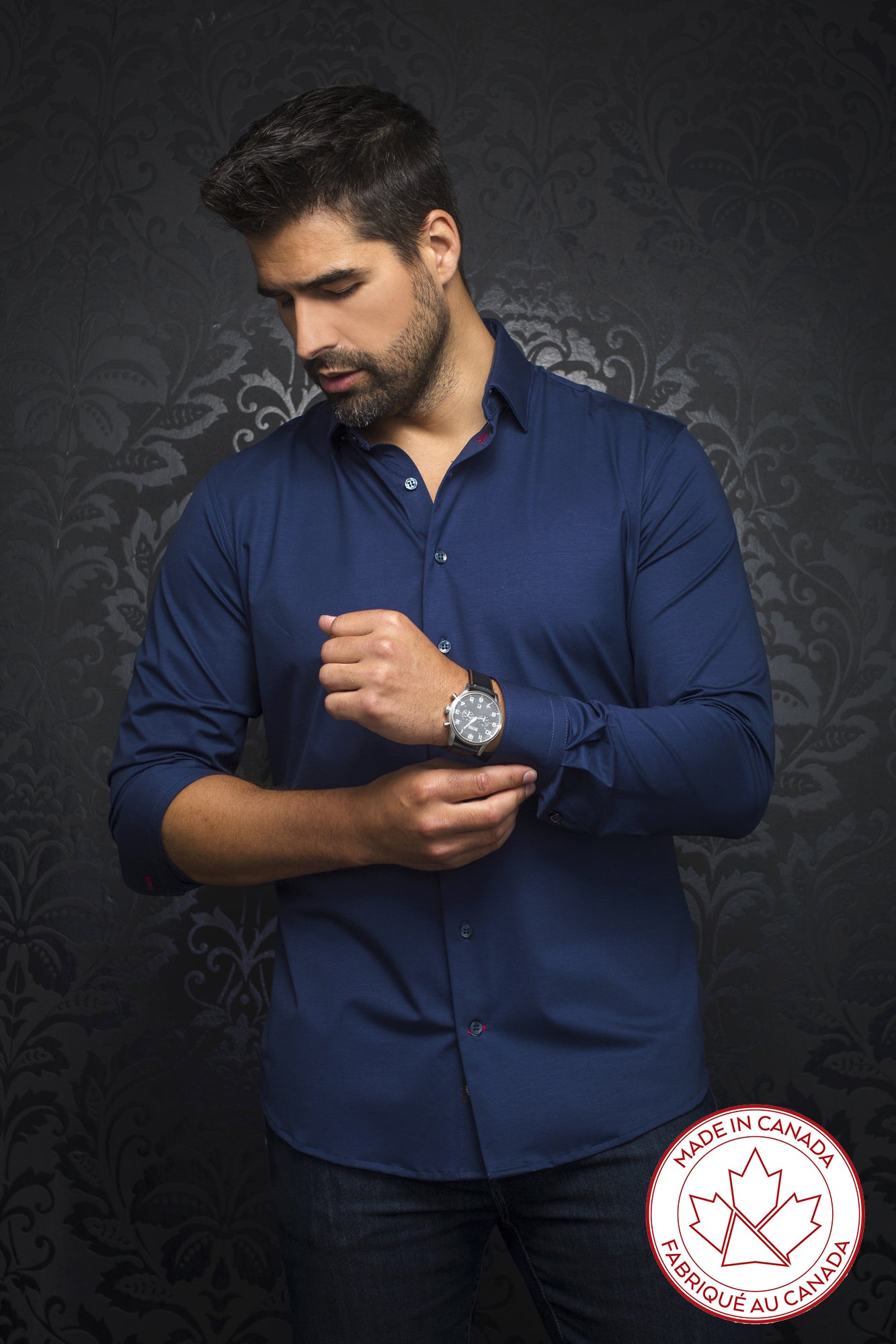 Chemise manches longues en Knit fabriquée au Canada pour homme par Au Noir | ALEXANDER Marine/navy | Vvog.ca, inventaire complet de la marque Au Noir