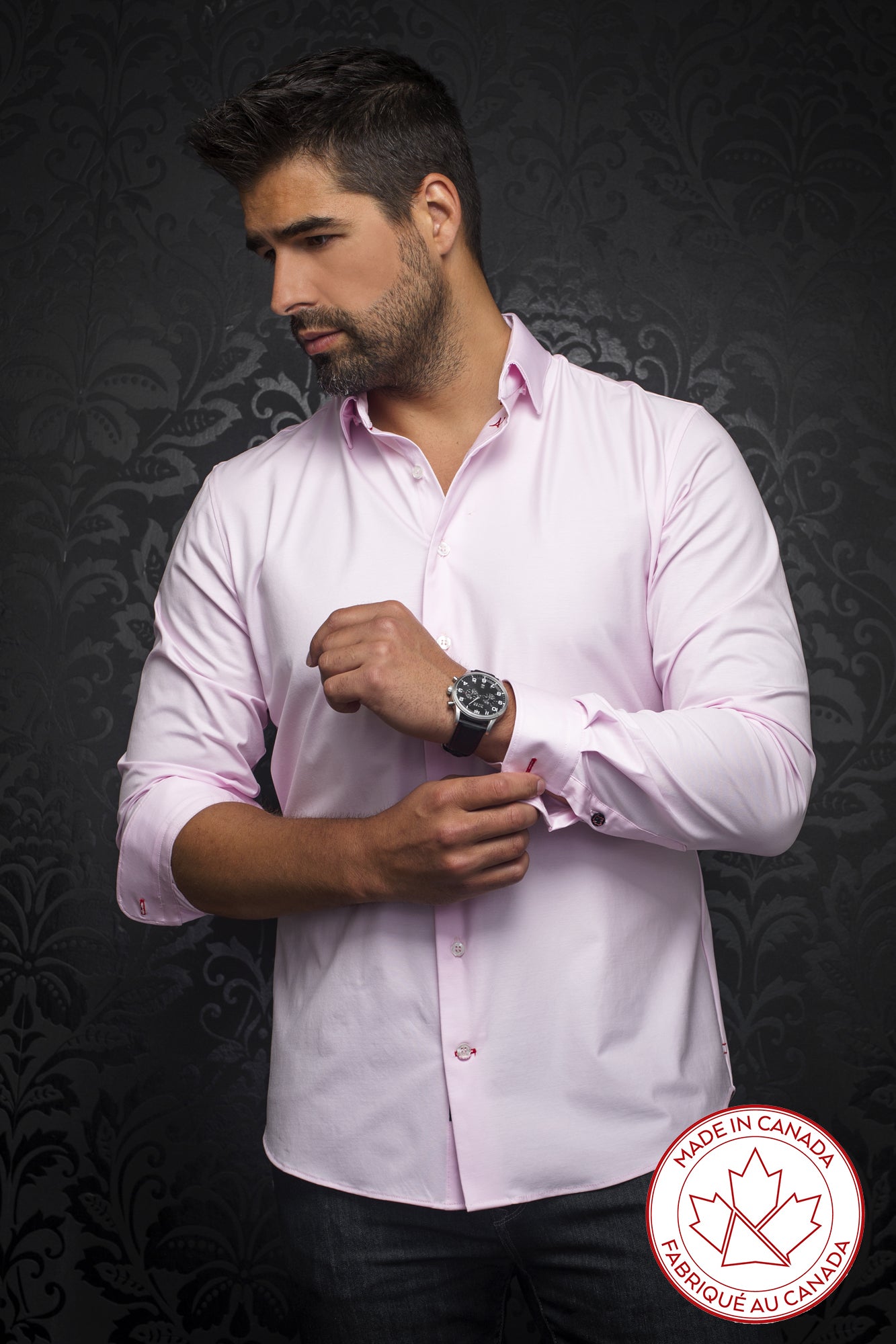 Chemise manches longues en Knit fabriquée au Canada pour homme par Au Noir | ALEXANDER Rose/pink | Vvog.ca, inventaire complet de la marque Au Noir