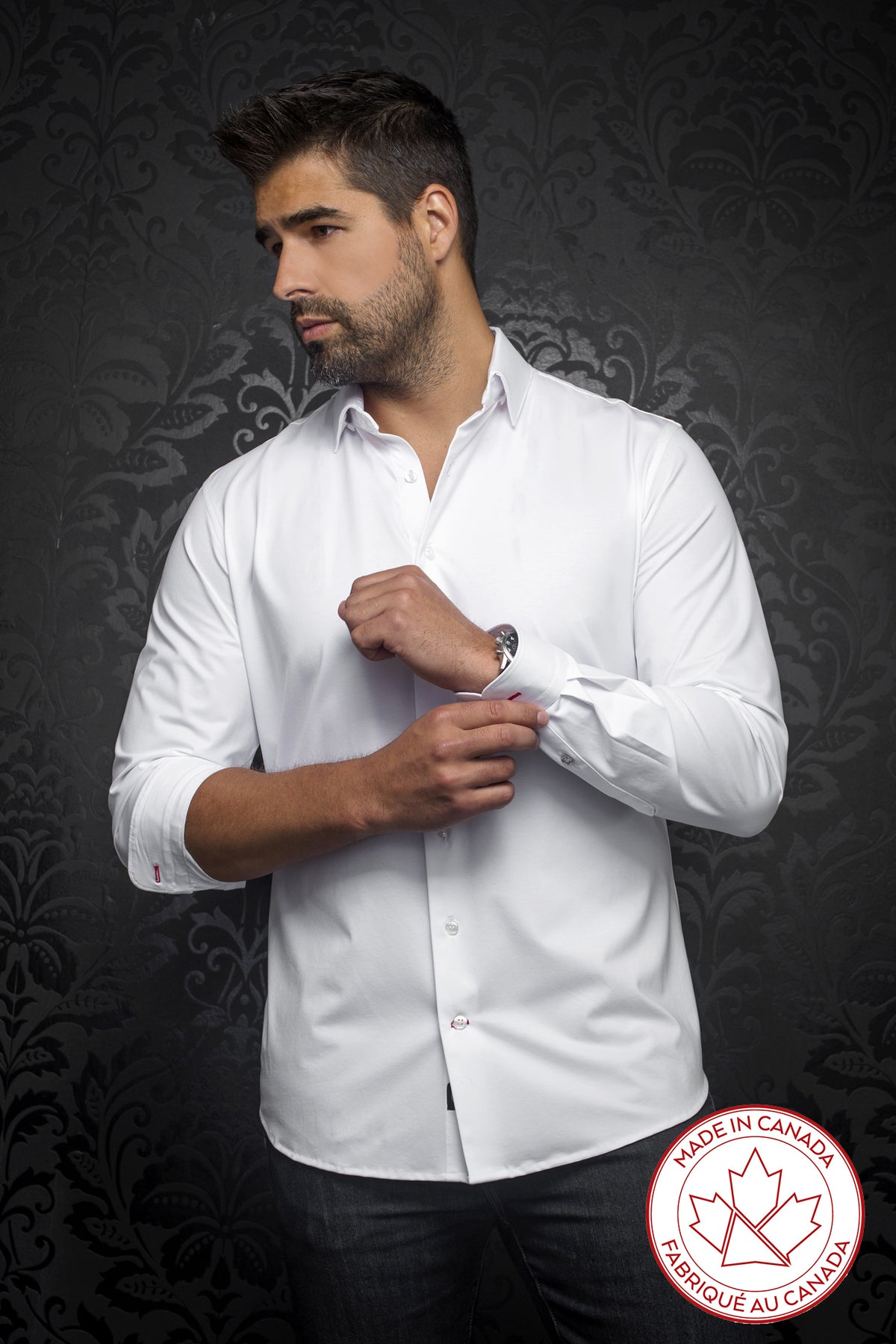 Chemise manches longues en Knit fabriquée au Canada pour homme par Au Noir | ALEXANDER Blanc/white | Vvog.ca, inventaire complet de la marque Au Noir