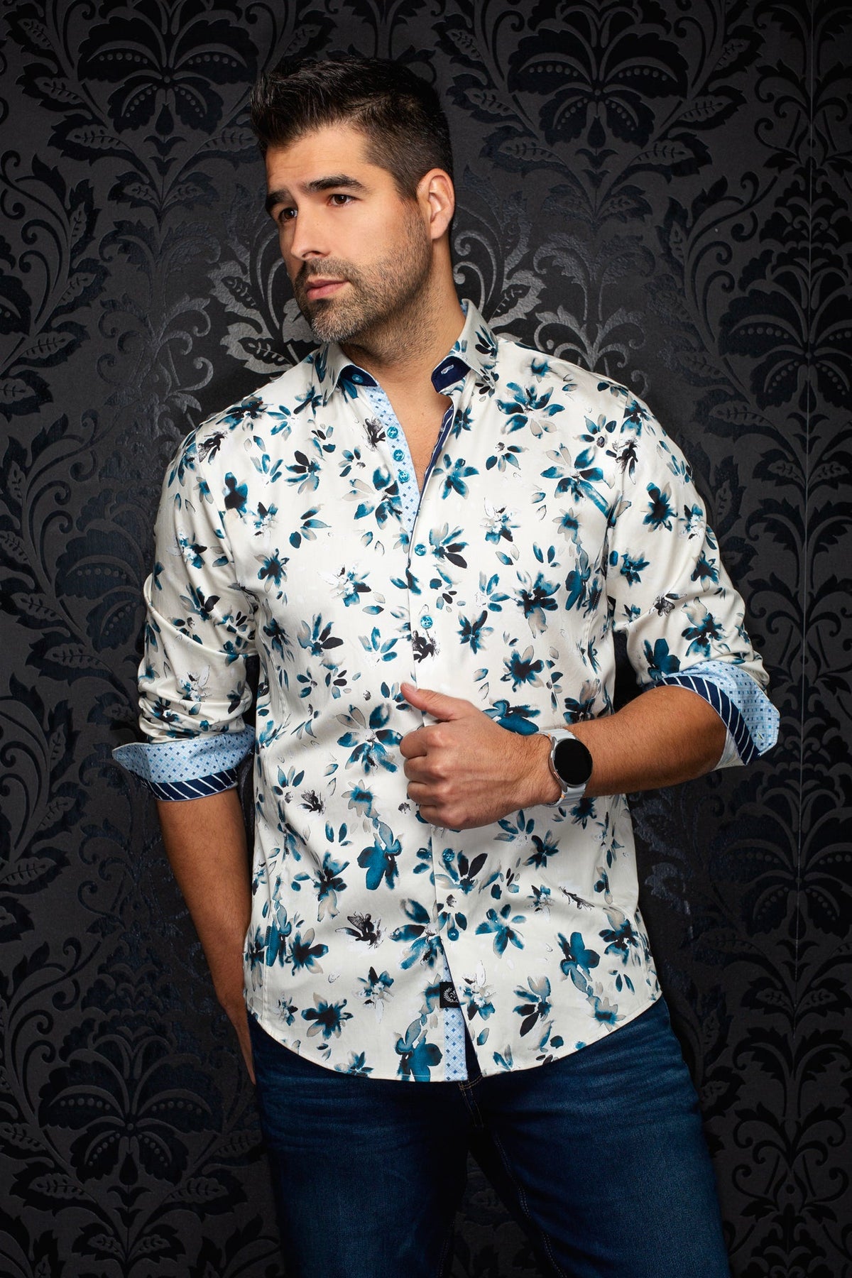 Chemise manches longues en coton extensible pour homme par Au Noir | AMARO Beige | Boutique Vvög, inventaire complet de la marque Au Noir