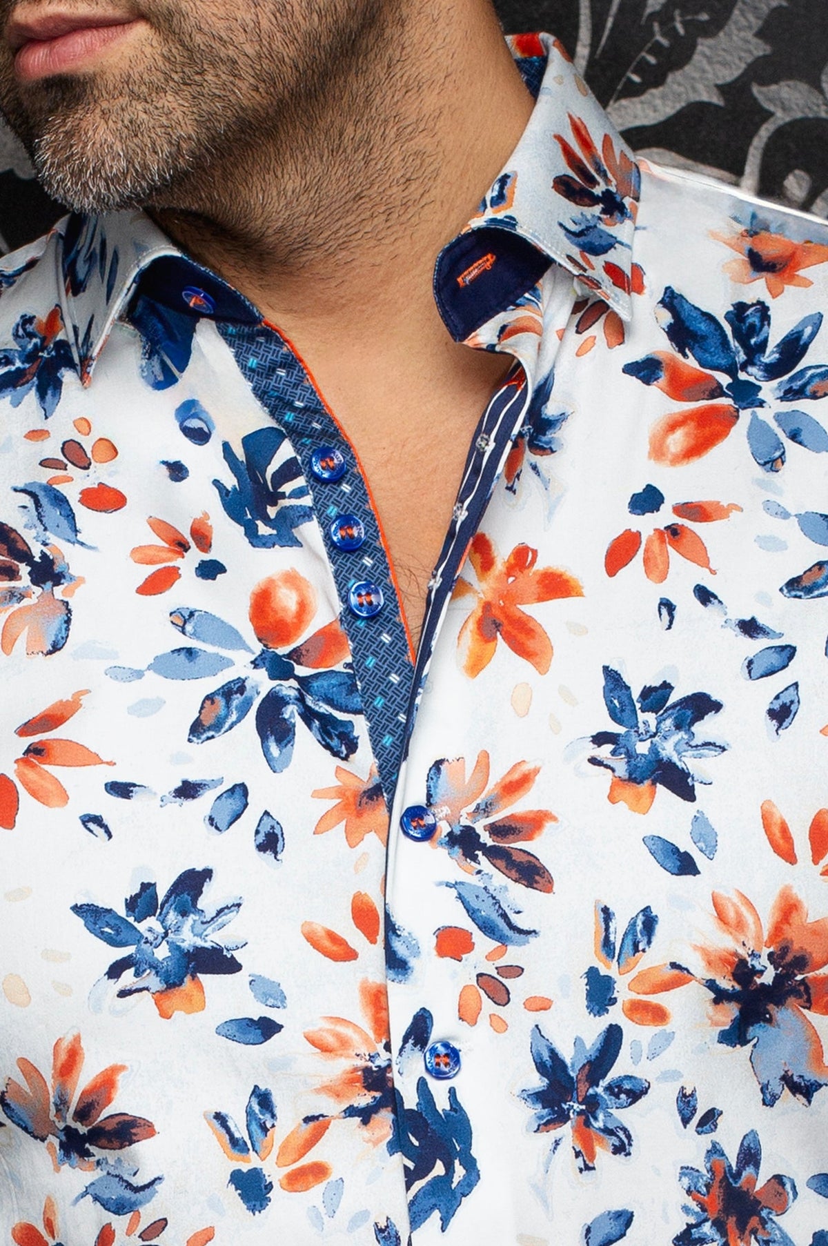 Chemise manches longues en coton extensible pour homme par Au Noir | AMARO Bleu Pâle Orange | Boutique Vvög, inventaire complet de la marque Au Noir