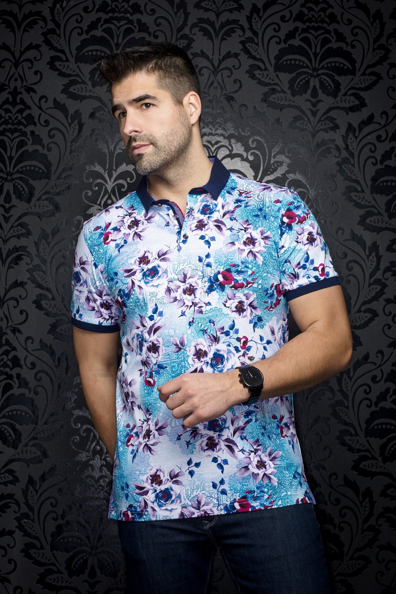 Polo for men by Au Noir | ARAGON White Turquoise | Boutique Vvög, complete inventory of the Au Noir brand