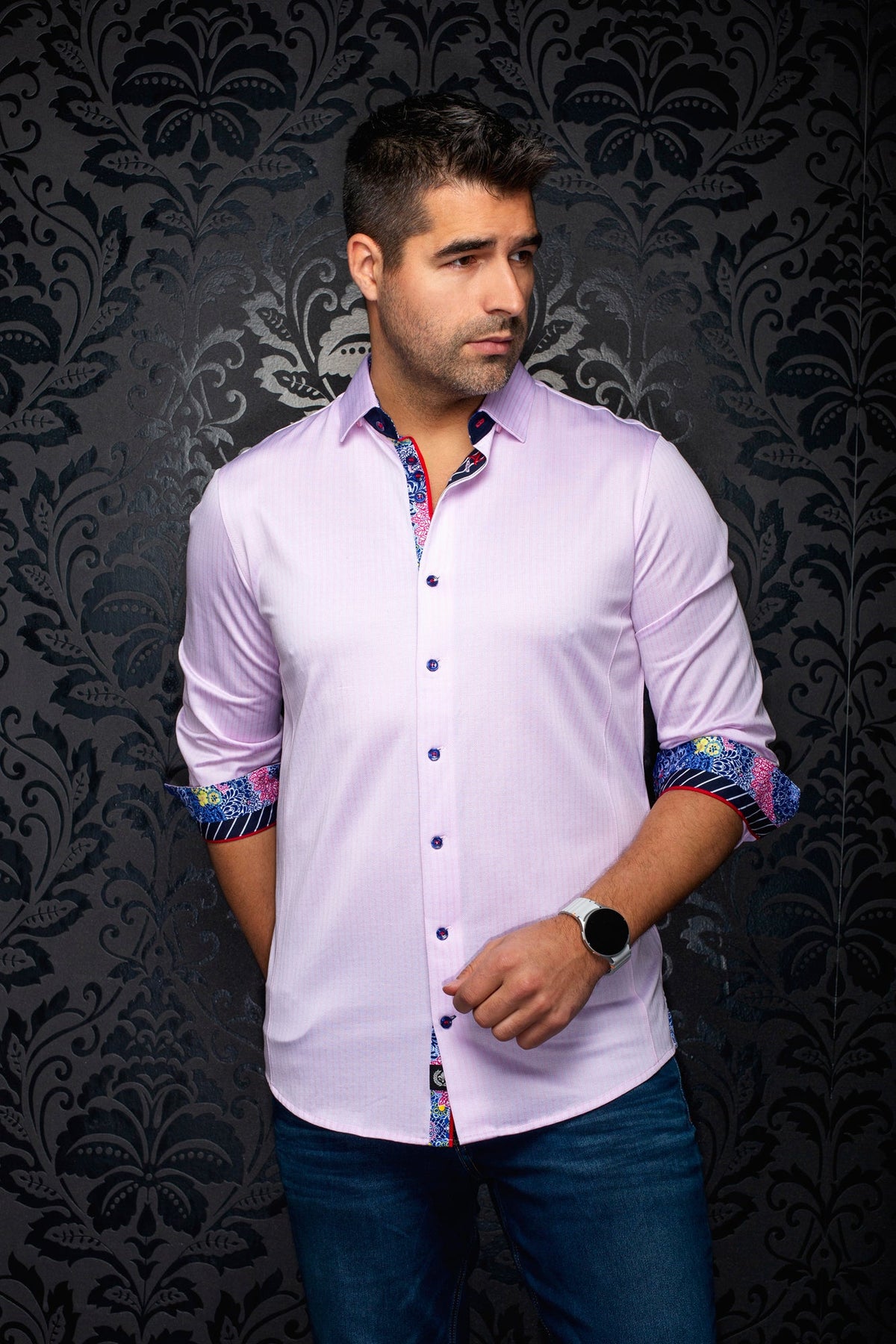 Chemise manches longues en Knit extensible pour homme par Au Noir | ARID Rose Pâle | Boutique Vvög, inventaire complet de la marque Au Noir