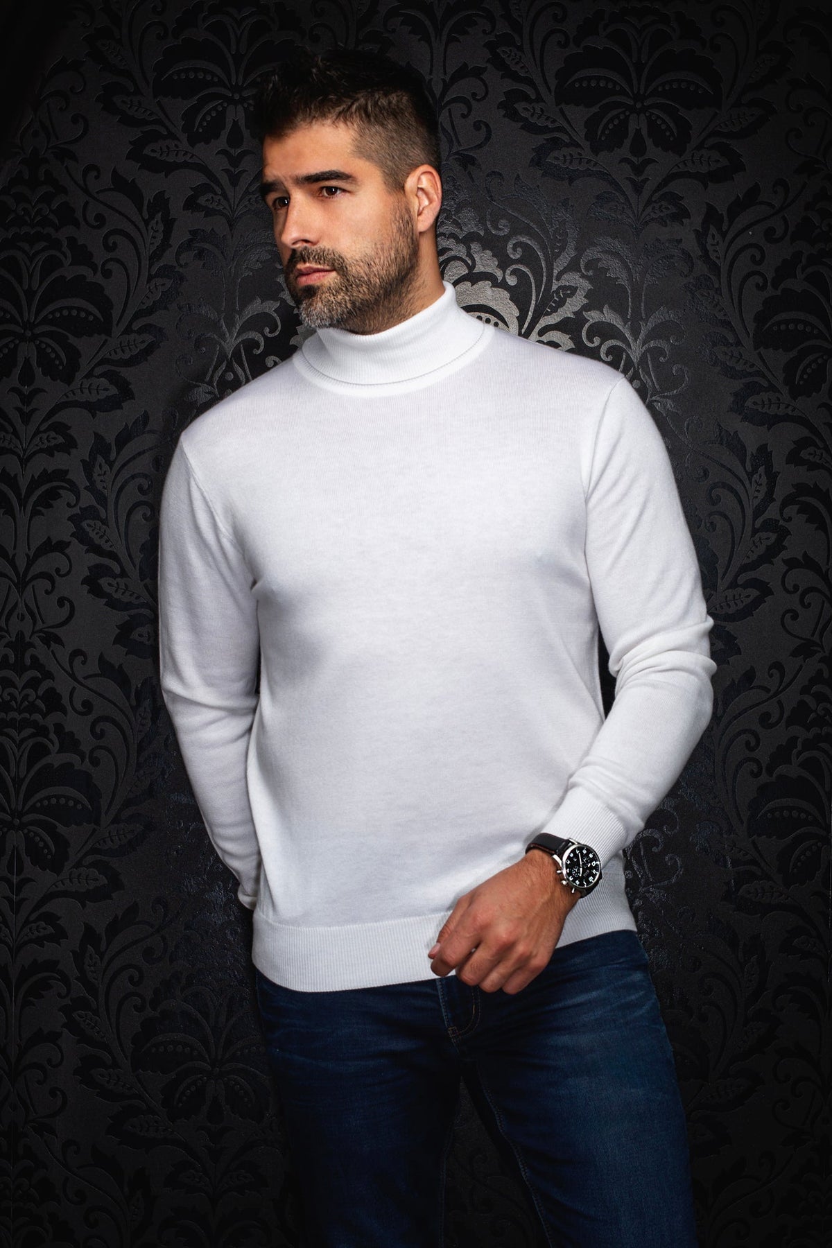 Chandail col roulé en laine mérino pour homme par Au Noir | ARKANES Crème | Boutique Vvög, inventaire complet de la marque Au Noir