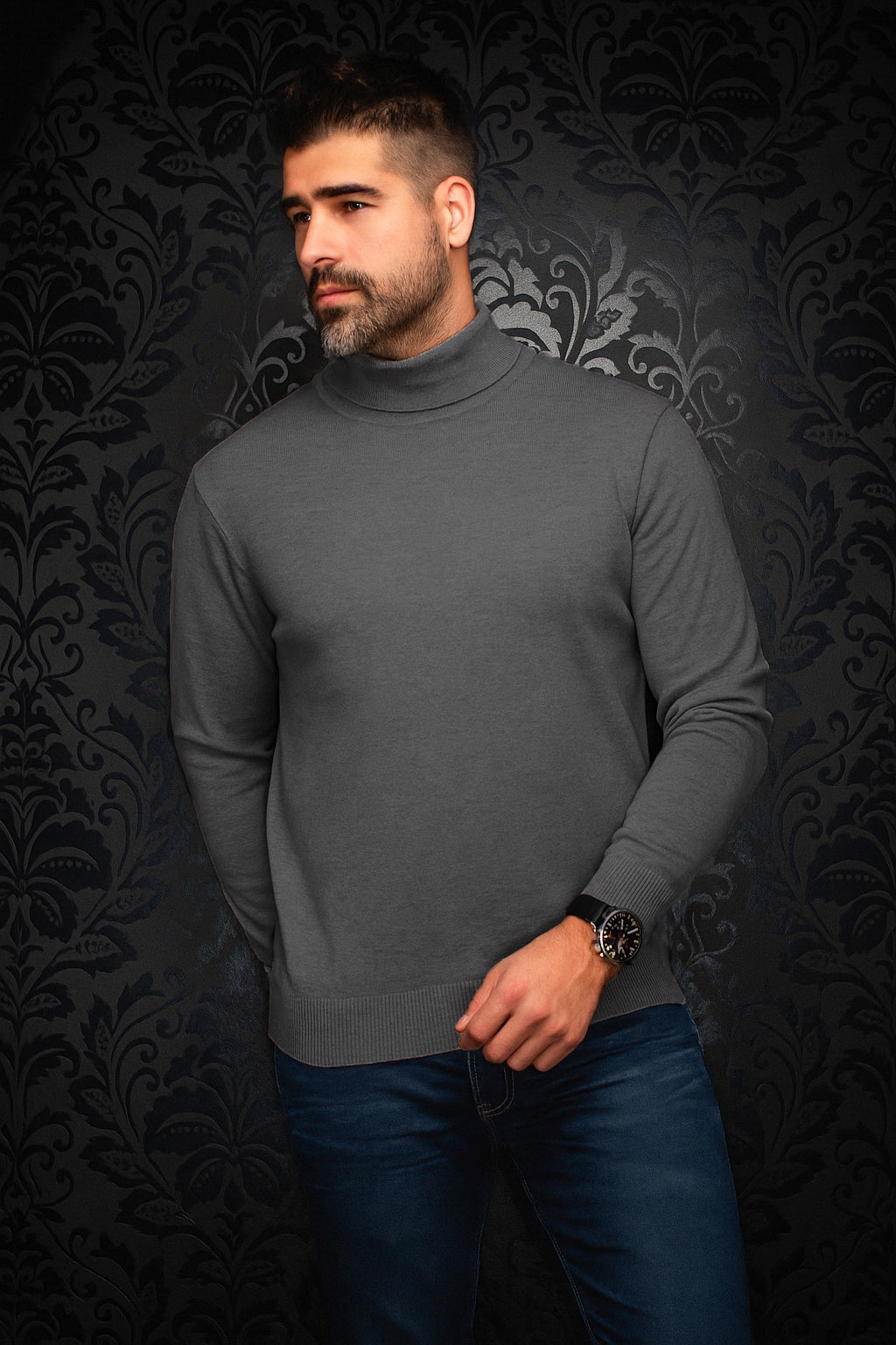Chandail col roulé en laine mérino pour homme par Au Noir | ARKANES Gris Foncé | Boutique Vvög, inventaire complet de la marque Au Noir