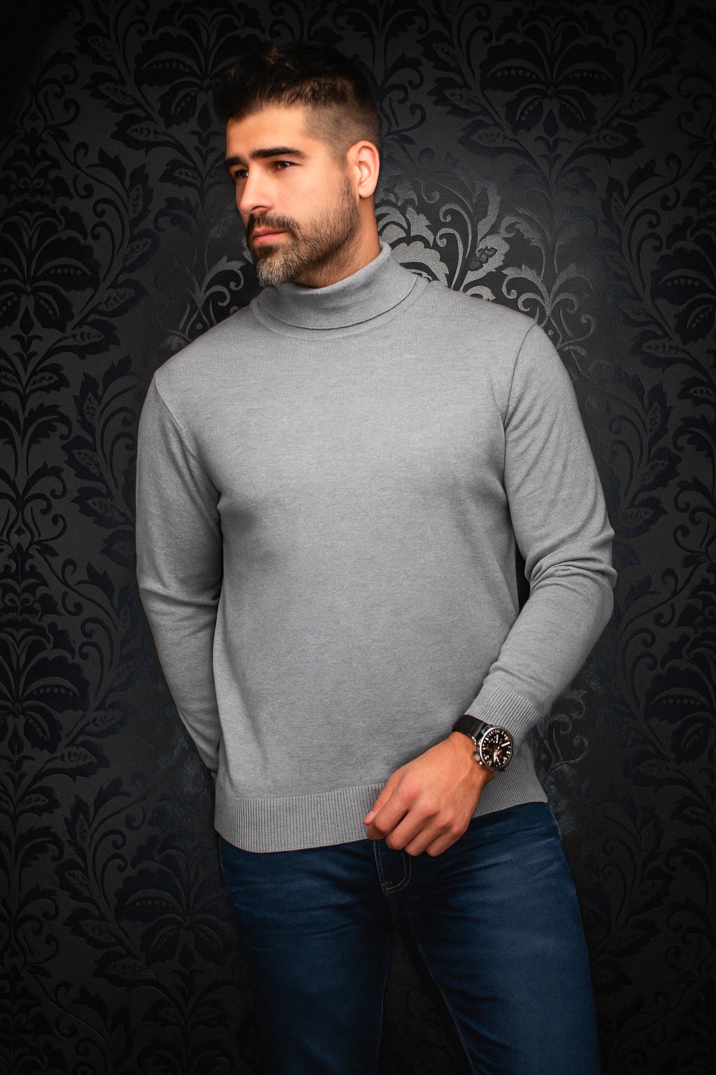 Chandail col roulé en laine mérino pour homme par Au Noir | ARKANES Clair Gris | Boutique Vvög, inventaire complet de la marque Au Noir
