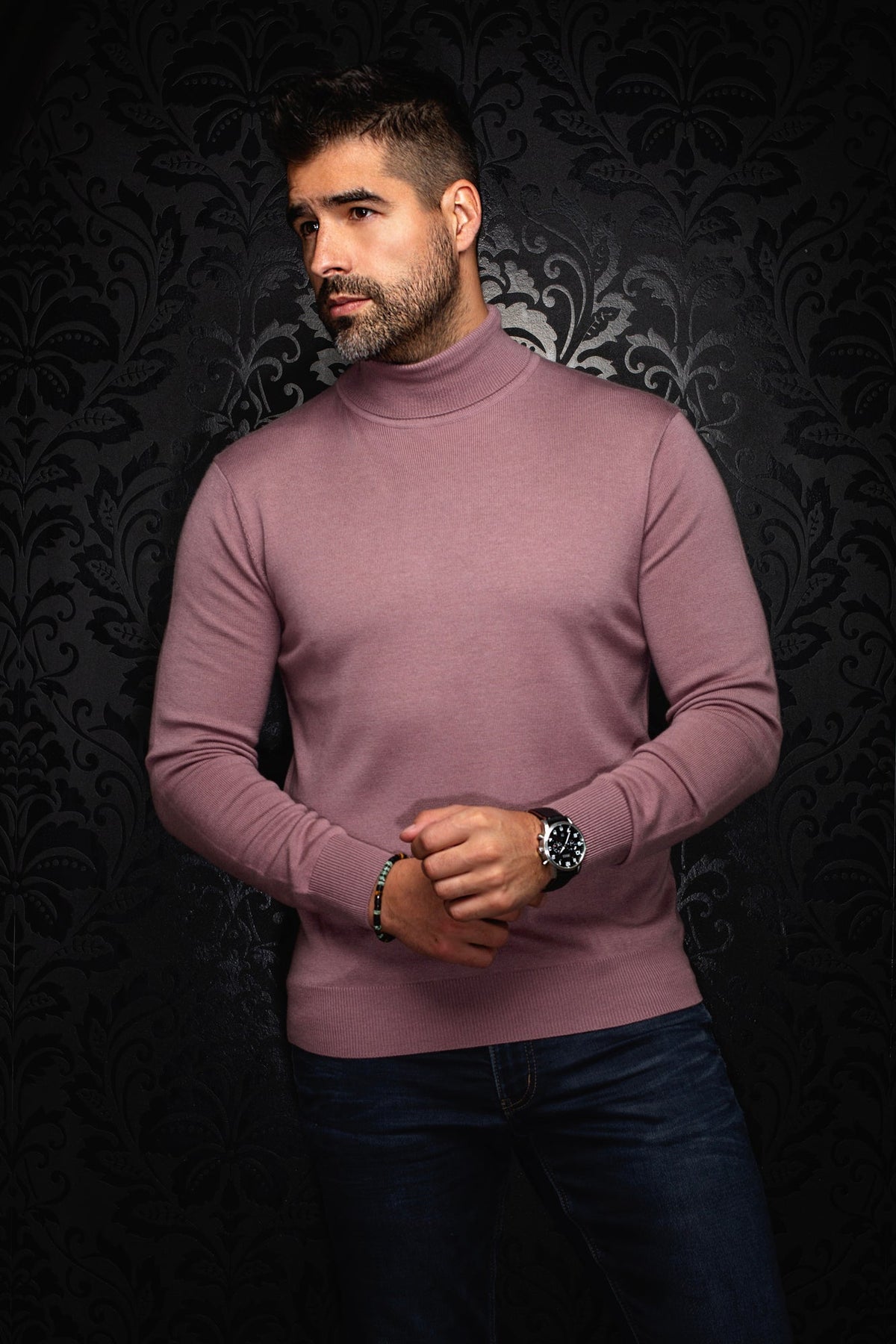 Chandail col roulé en laine mérino pour homme par Au Noir | ARKANES Bois De Rose | Boutique Vvög, inventaire complet de la marque Au Noir