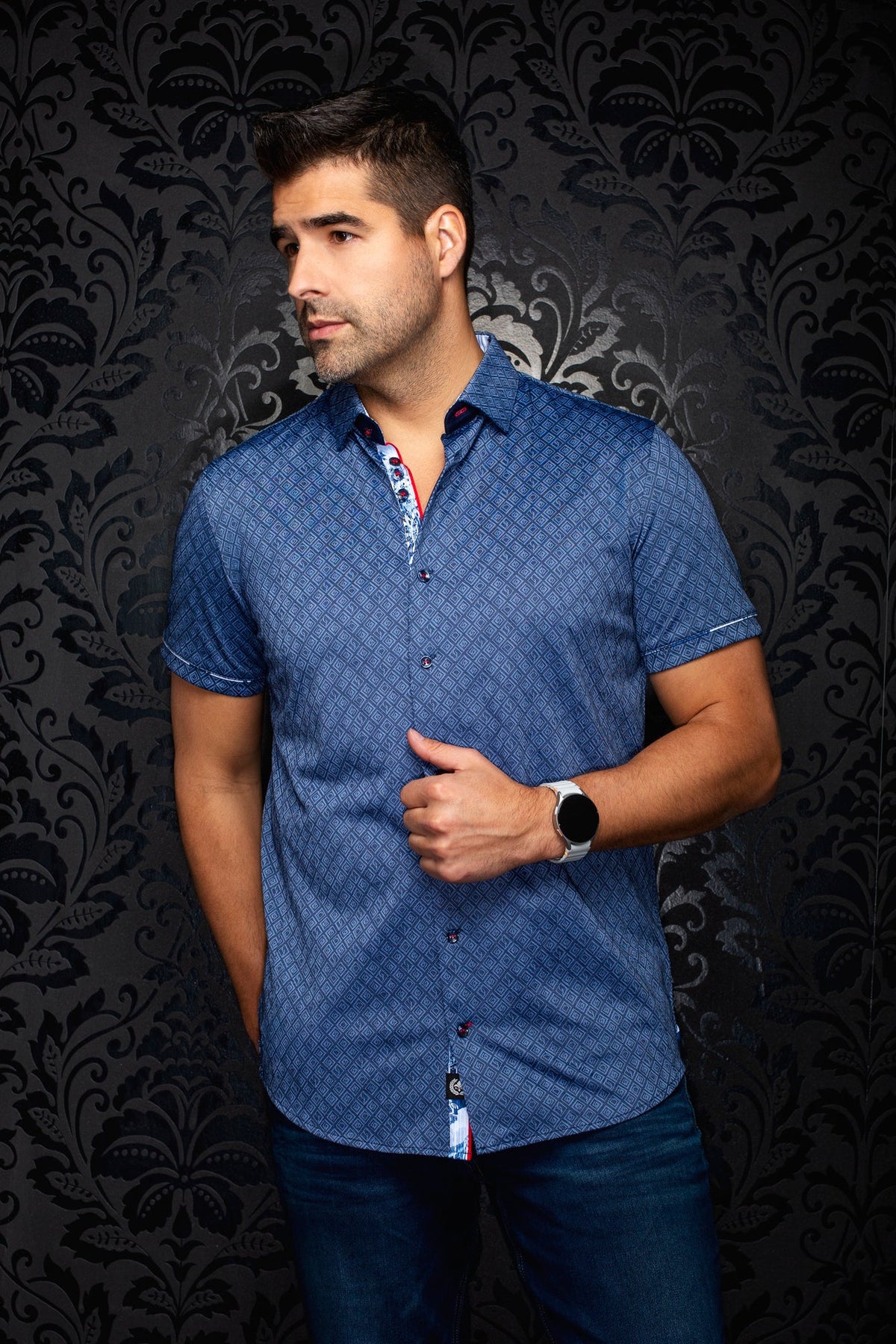 Chemise manches courtes en Knit extensible pour homme par Au Noir | ATACAMA (SS) Marine | Boutique Vvög, inventaire complet de la marque Au Noir