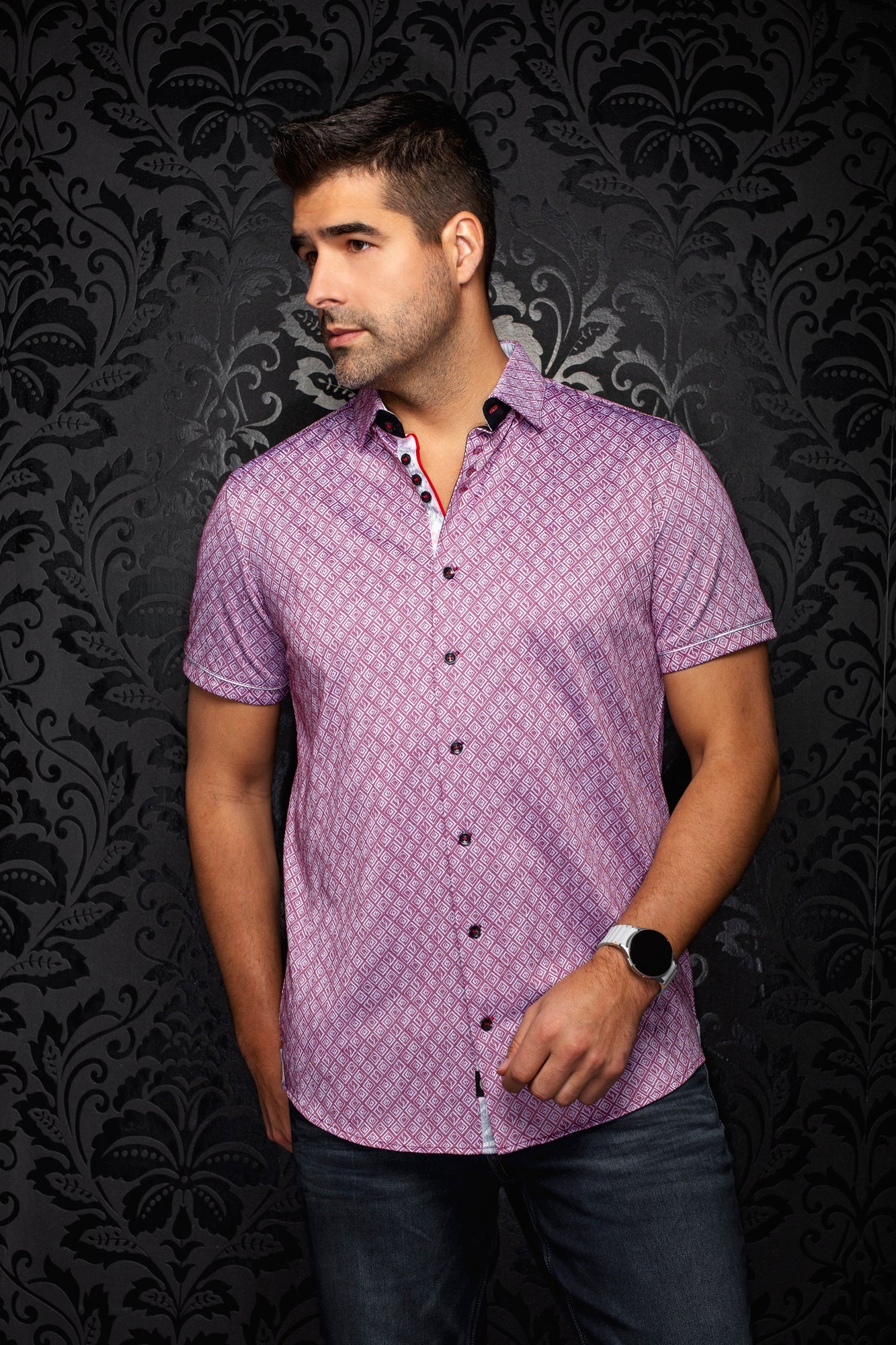 Chemise manches courtes en Knit extensible pour homme par Au Noir | ATACAMA (SS) Rouge | Boutique Vvög, inventaire complet de la marque Au Noir