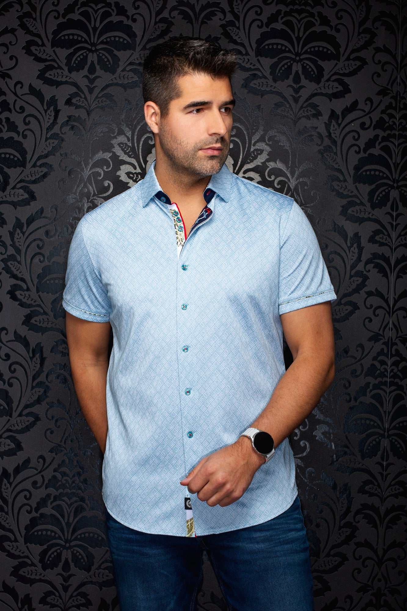 Chemise manches courtes en Knit extensible pour homme par Au Noir | ATACAMA (SS) Récif | Boutique Vvög, inventaire complet de la marque Au Noir