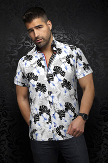 Short sleeve shirt for men by Au Noir | AXEL(SS) White Black | Boutique Vvög, complete inventory of the Au Noir brand