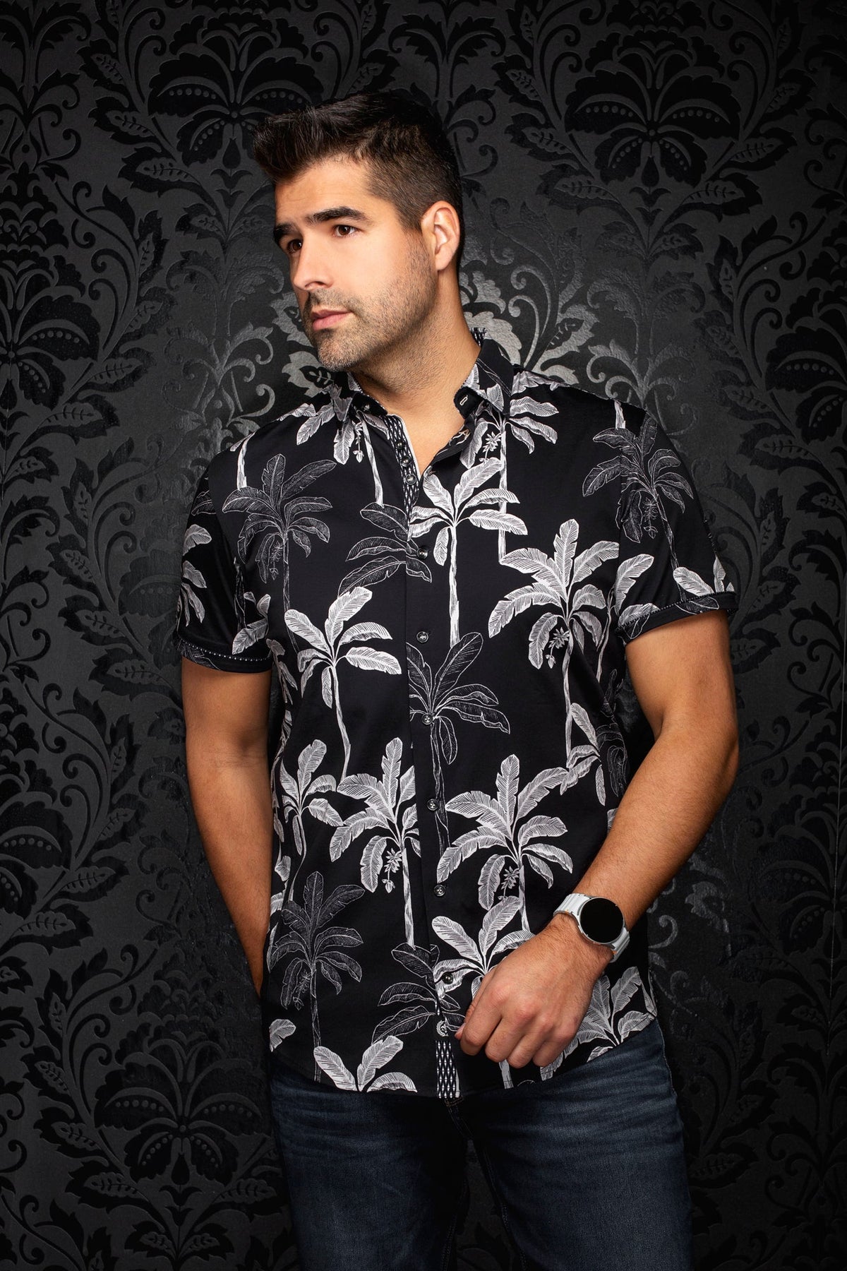 Chemise manches courtes en Knit extensible pour homme par Au Noir | AZURE (SS) Noir | Boutique Vvög, inventaire complet de la marque Au Noir