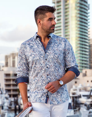 Au Noir Long Sleeve Sport Shirt - Carey, New Blue - VO-000492