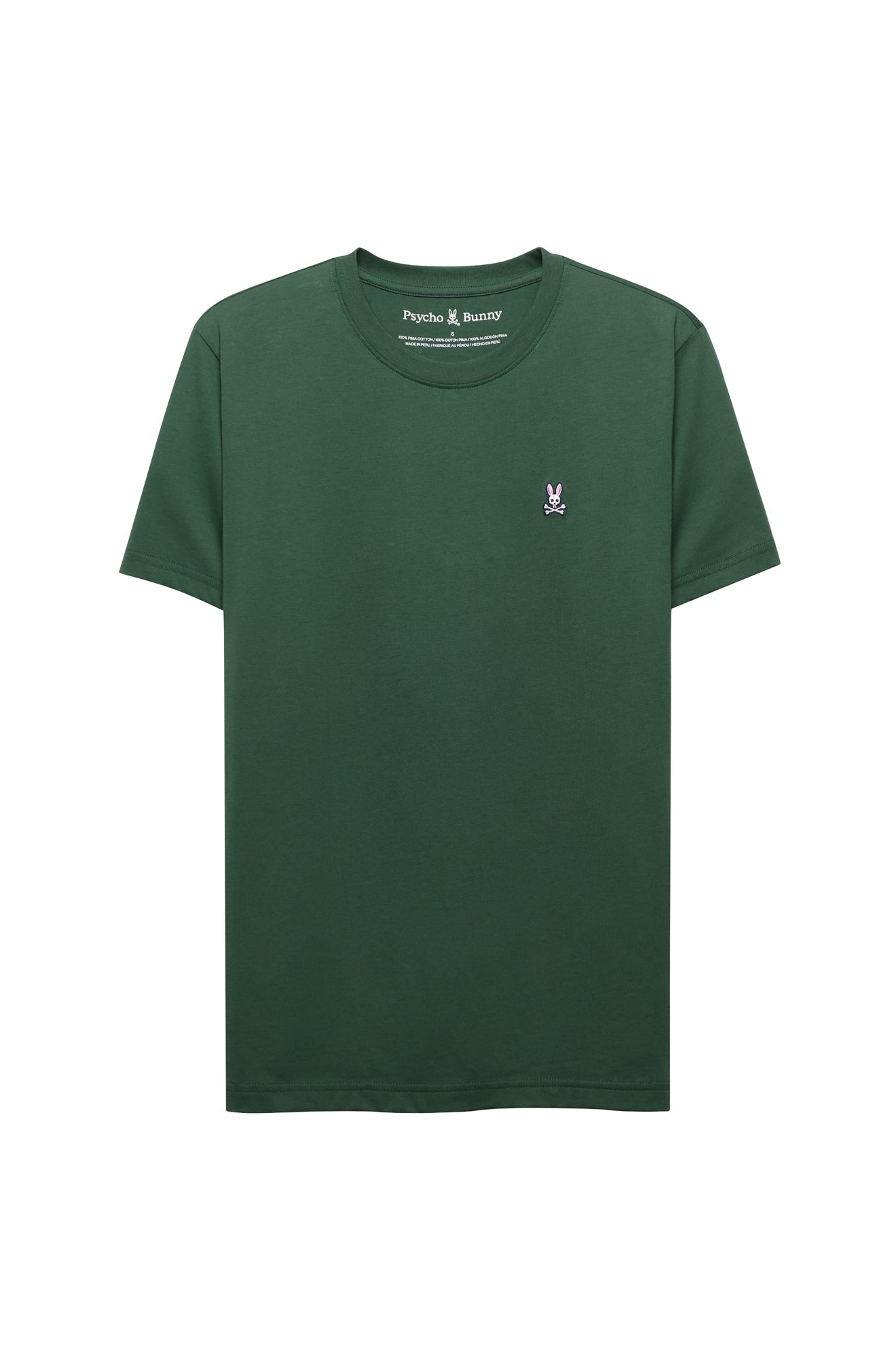 Psycho Bunny men's dark green crewneck Short-sleeve T-Shirt with small embroidered bunny logo on chest, product view