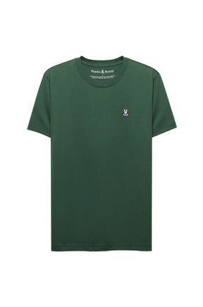 Psycho Bunny men's dark green crewneck Short-sleeve T-Shirt with small embroidered bunny logo on chest, product view