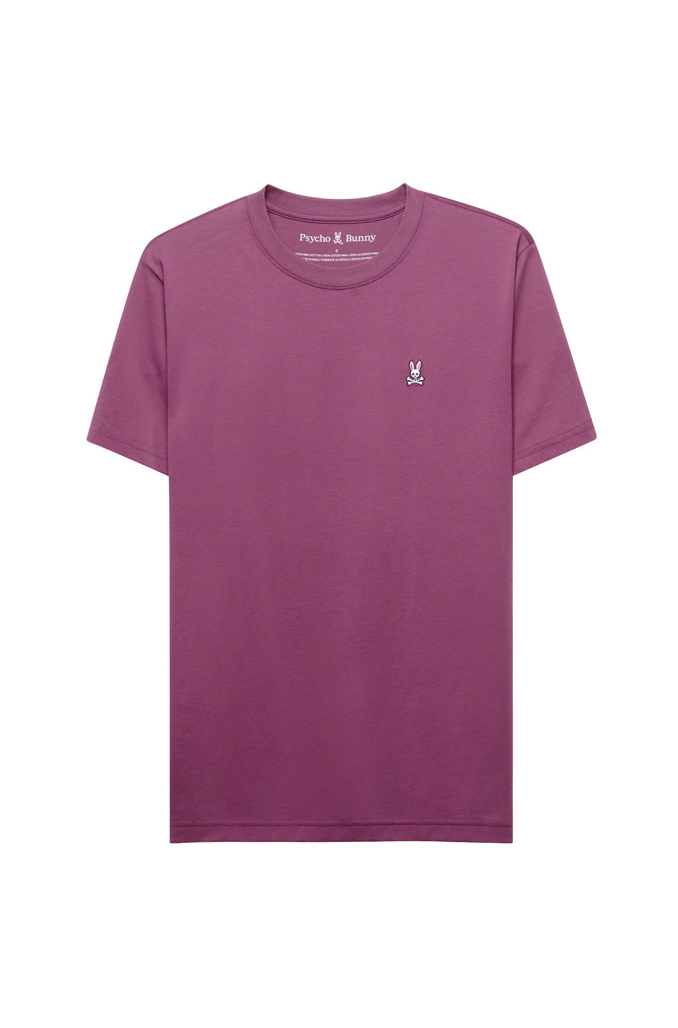 Vue de face d’un T-Shirt mauve violet à col rond, manches courtes et petit logo poitrine pour homme par Psycho Bunny