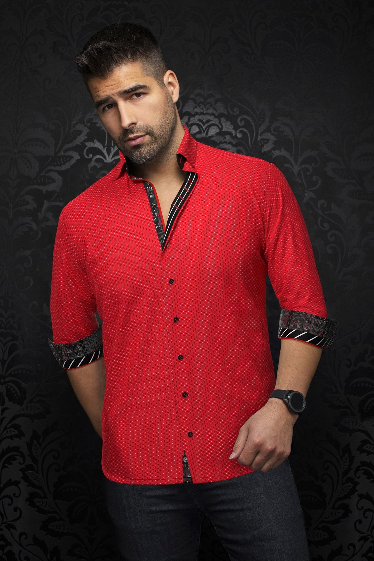 Chemise manches longues pour homme par Au Noir | BALLERINI Rouge | Boutique Vvög, inventaire complet de la marque Au Noir