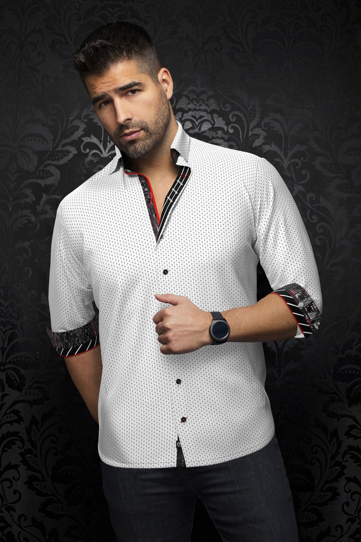 Chemise manches longues pour homme par Au Noir | BALLERINI Blanc Noir | Boutique Vvög, inventaire complet de la marque Au Noir