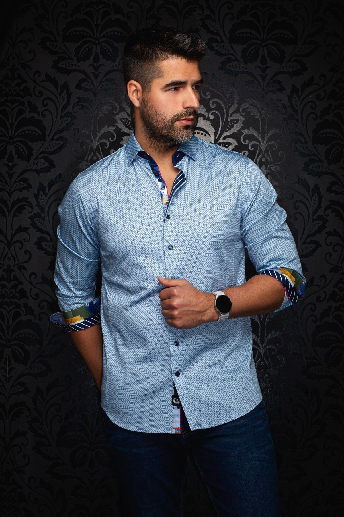 Chemise manches longues pour homme par Au Noir | BARRICADE Bleu Clair | Boutique Vvög, inventaire complet de la marque Au Noir