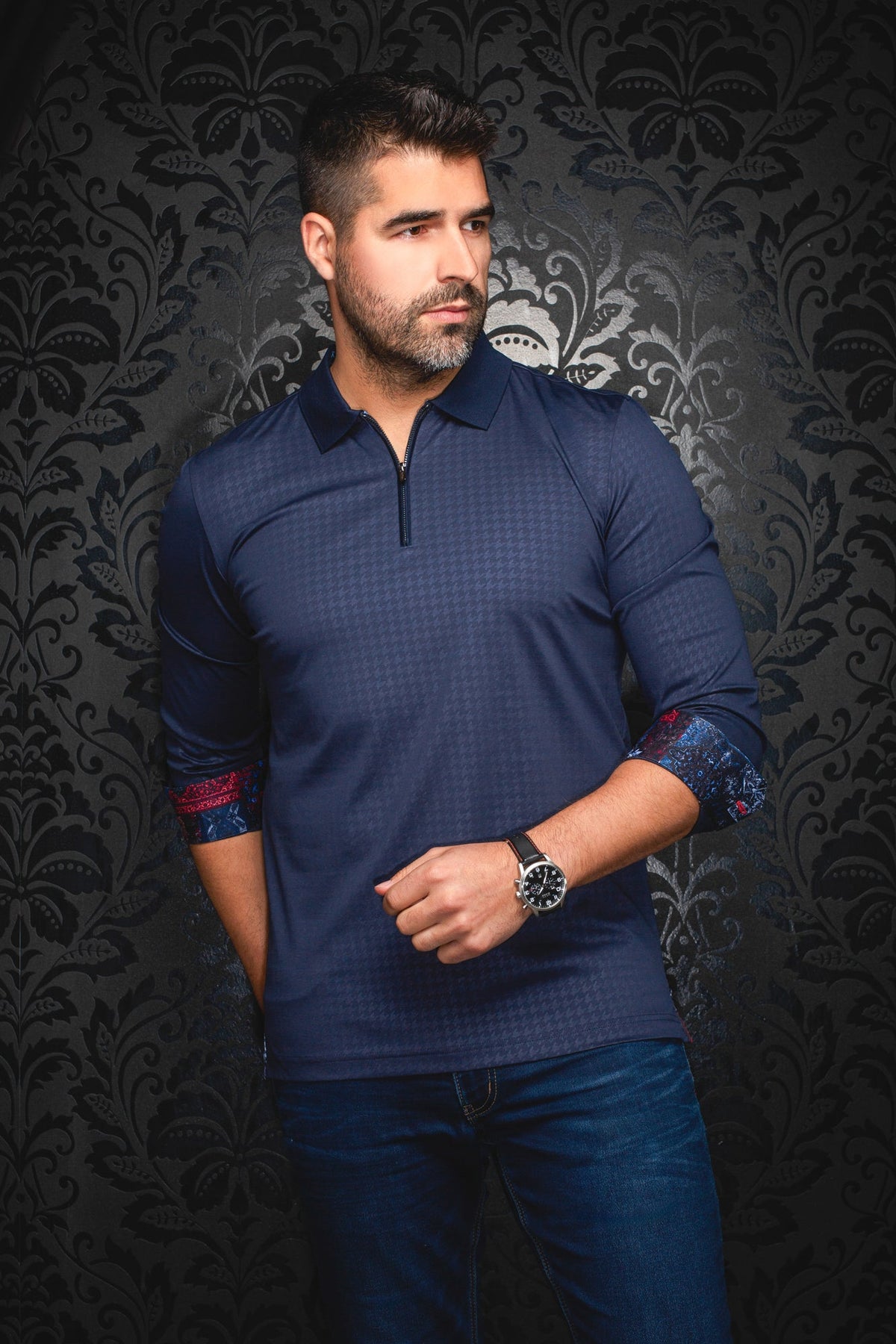 Polo manches longues pour homme par Au Noir | BENTLEY Marine | Boutique Vvög, inventaire complet de la marque Au Noir